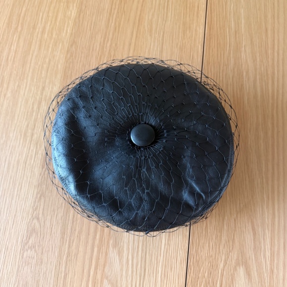 Dior Leather Veiled Beret Black Gold Logo w/ Box main image 4